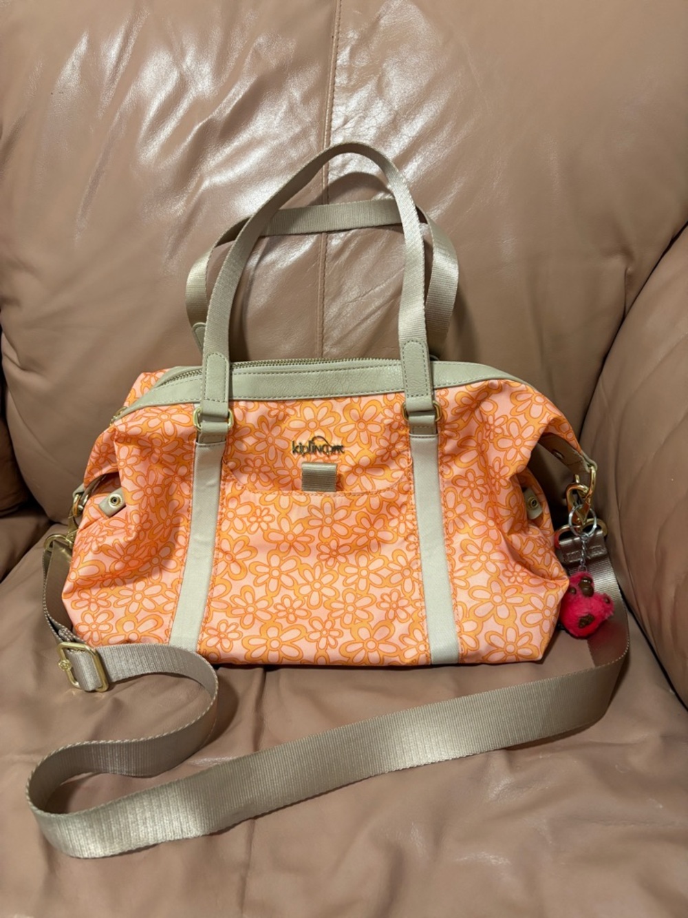 Kipling Cottagecore Orange Floral Nylon Tote/Crossbody Purse